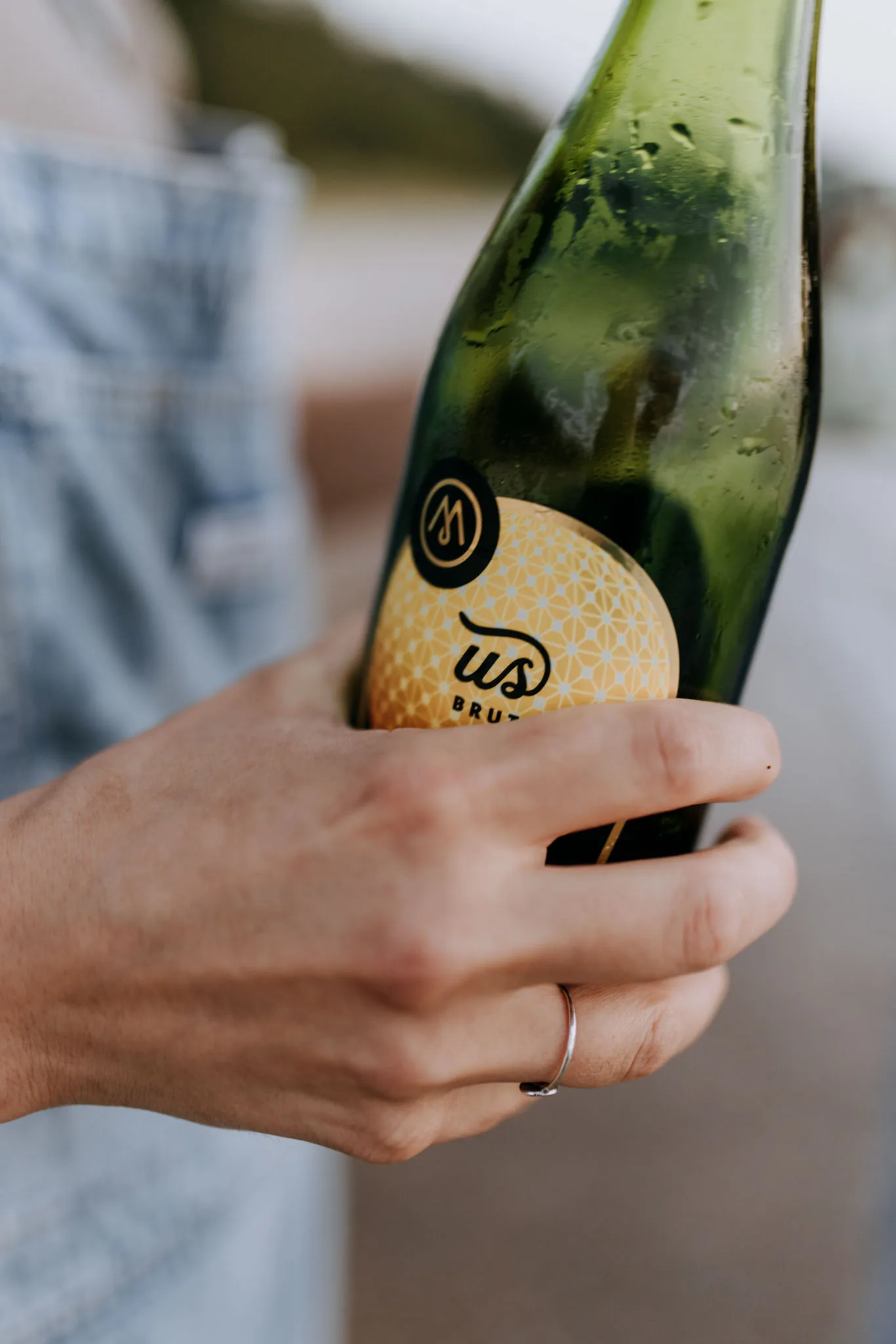 A bottle of US sparkling wine from Mawby held at Van's Beach in Leland, Michigan