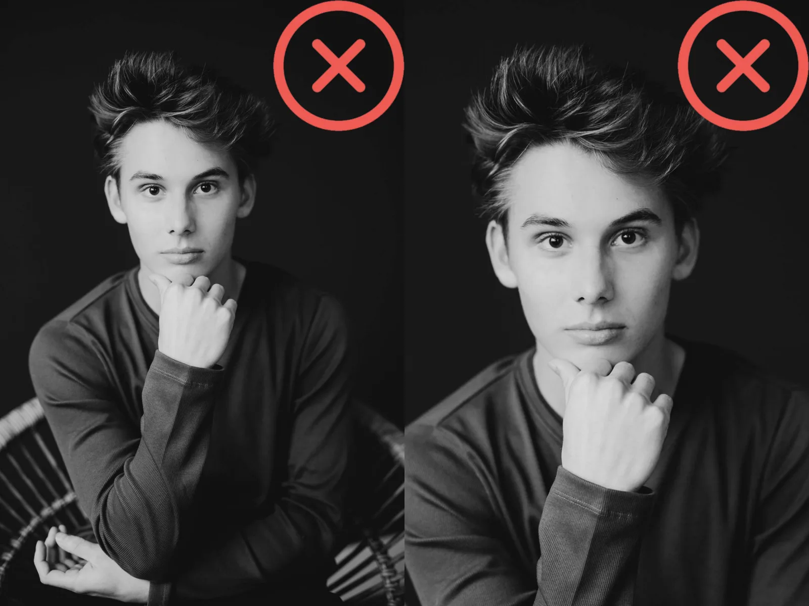 Bad crop: black-and-white image with hands still showing, which breaks the rules