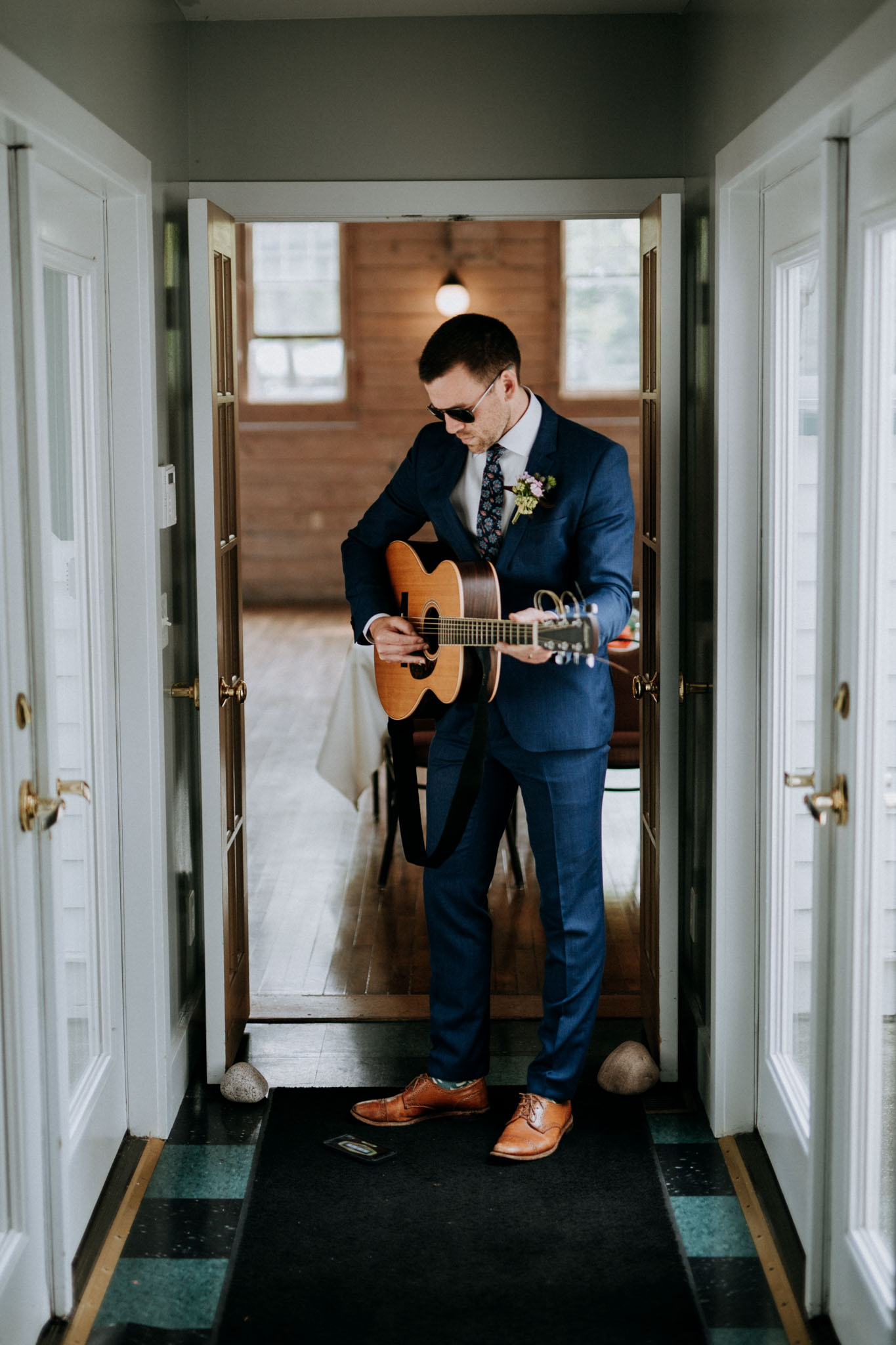 Intimate ceremony moment at the Old Art Building in Leland, Michigan