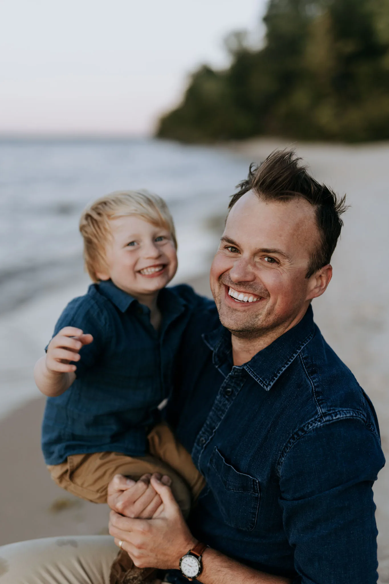 Johnson family portrait at the Old Mission Peninsula lighthouse