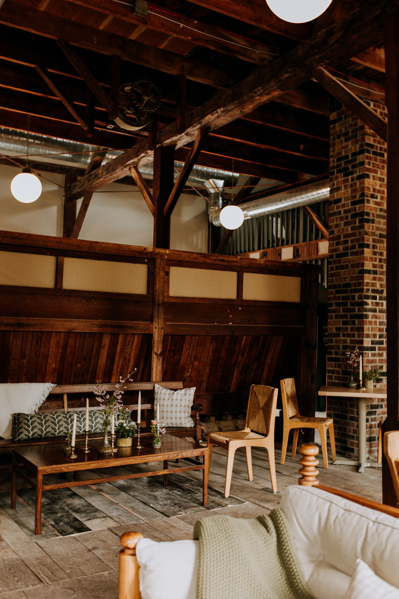 The Mill Glen Arbor wedding venue interior wood beams Leelanau County