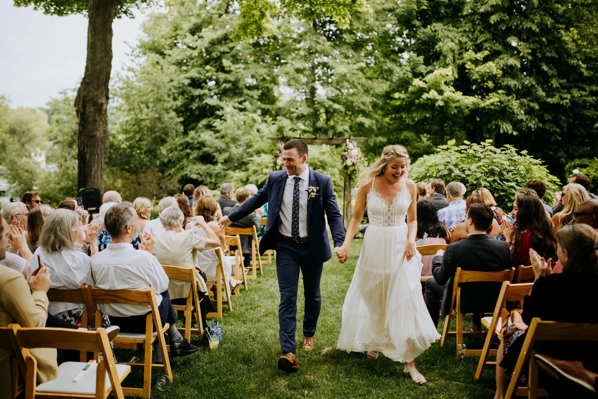Emotional groom during wedding ceremony at the Old Art Building in Leland Michigan