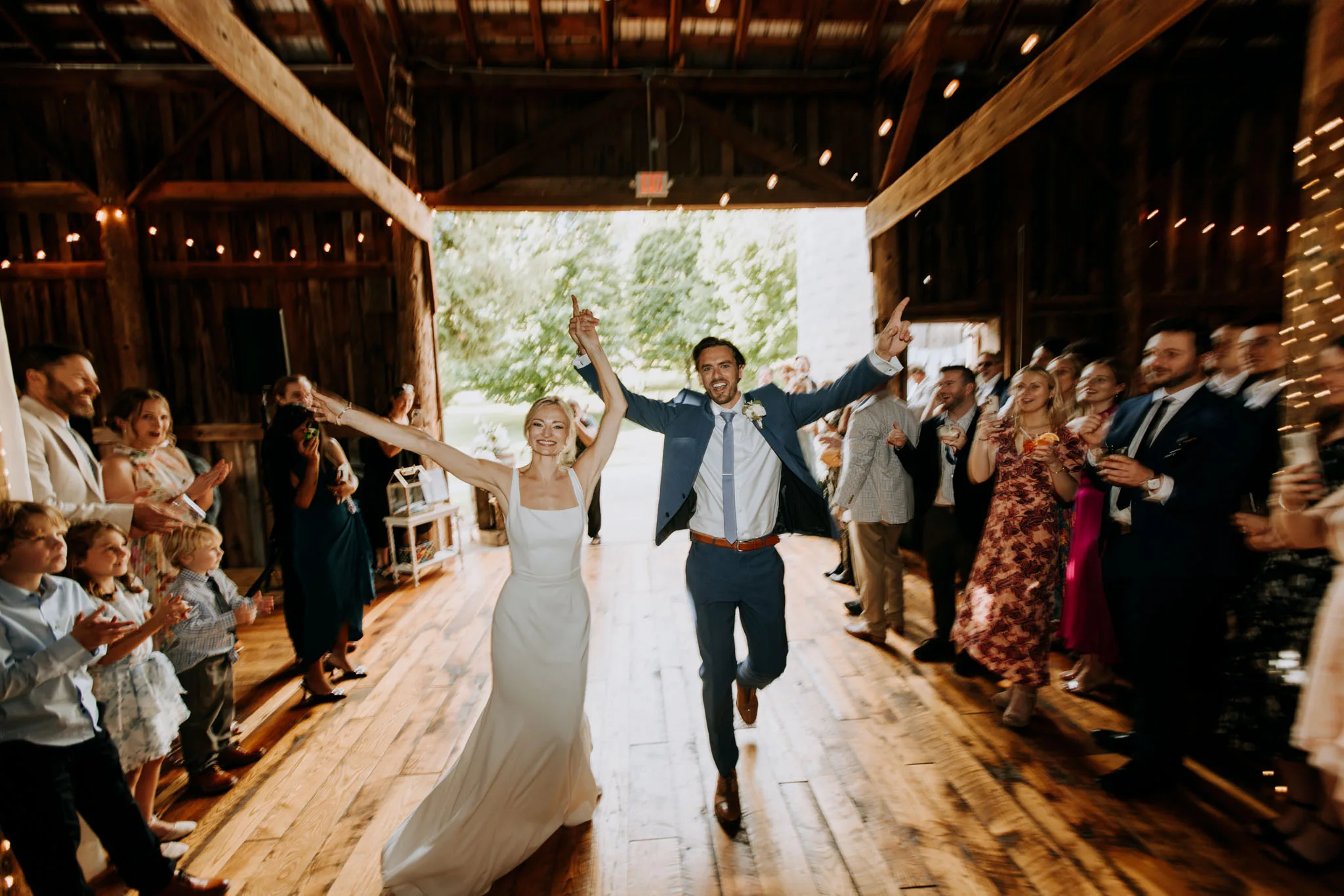 Wedding reception dancing inside Starry Night Barn
