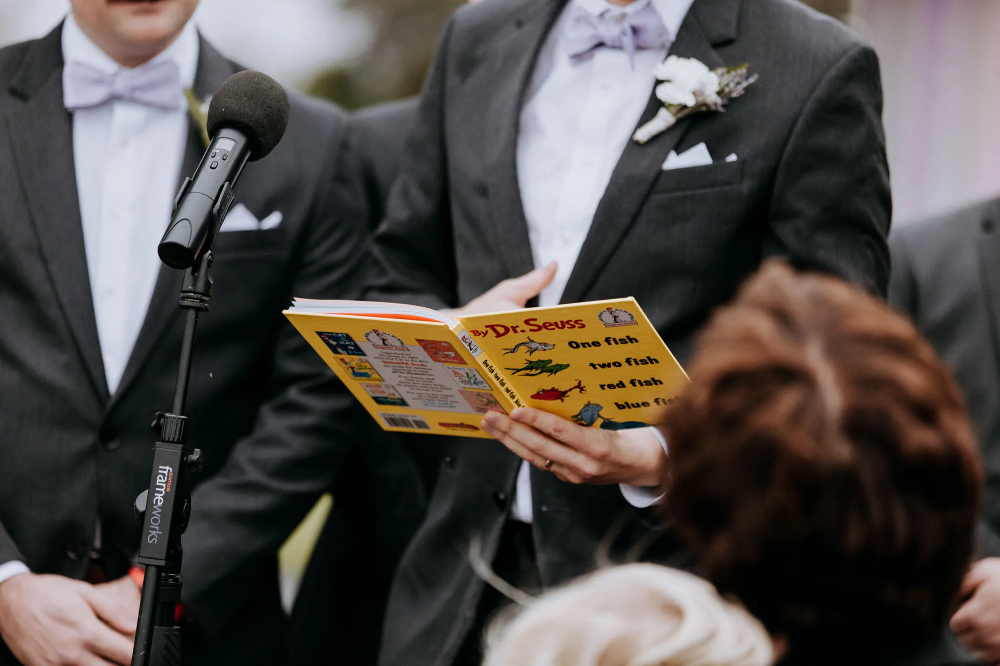 Wedding ceremony in the snow at the Leland Lodge, Leelanau County Michigan