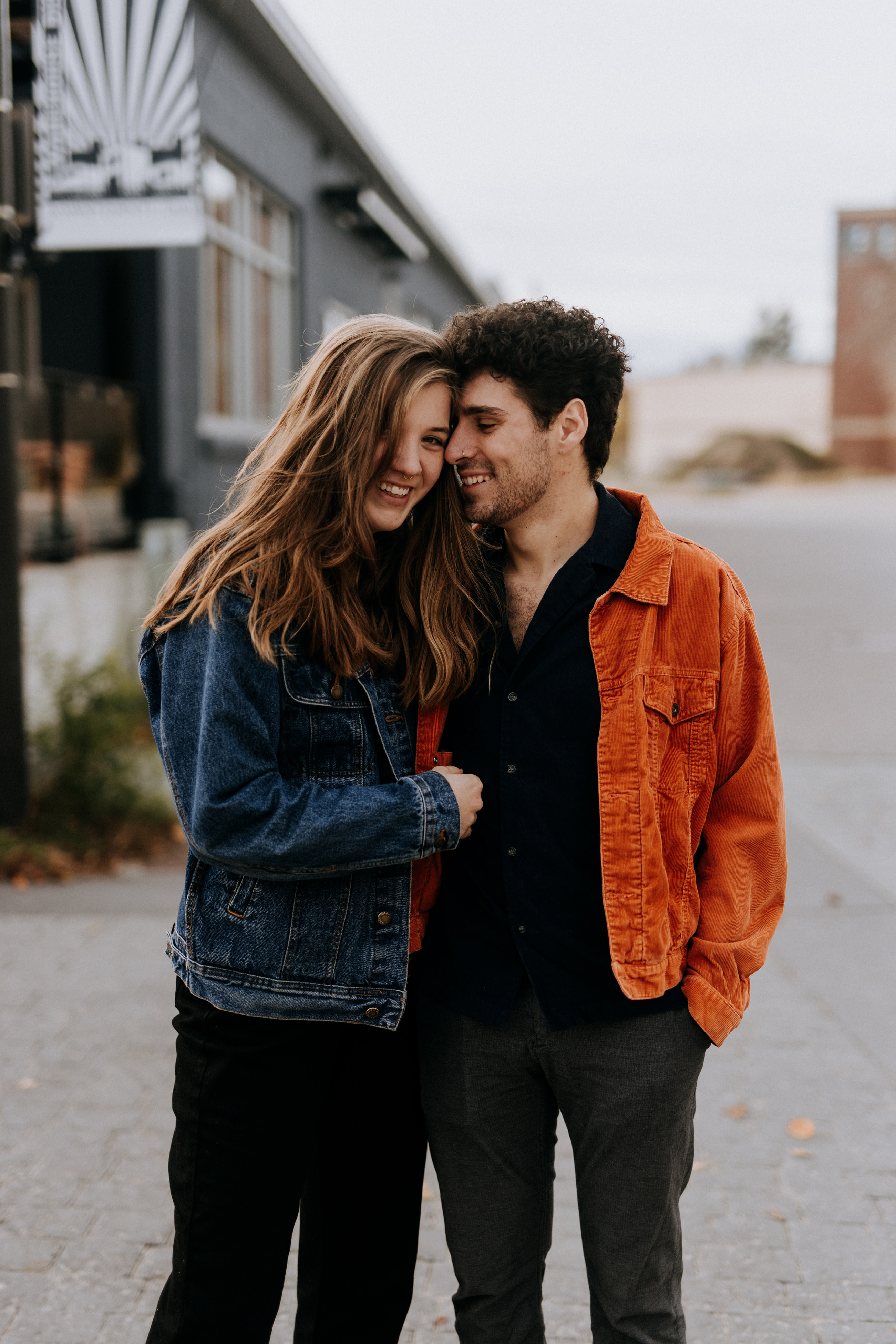 Close portrait during Northern Michigan engagement session, Emma and Isaac