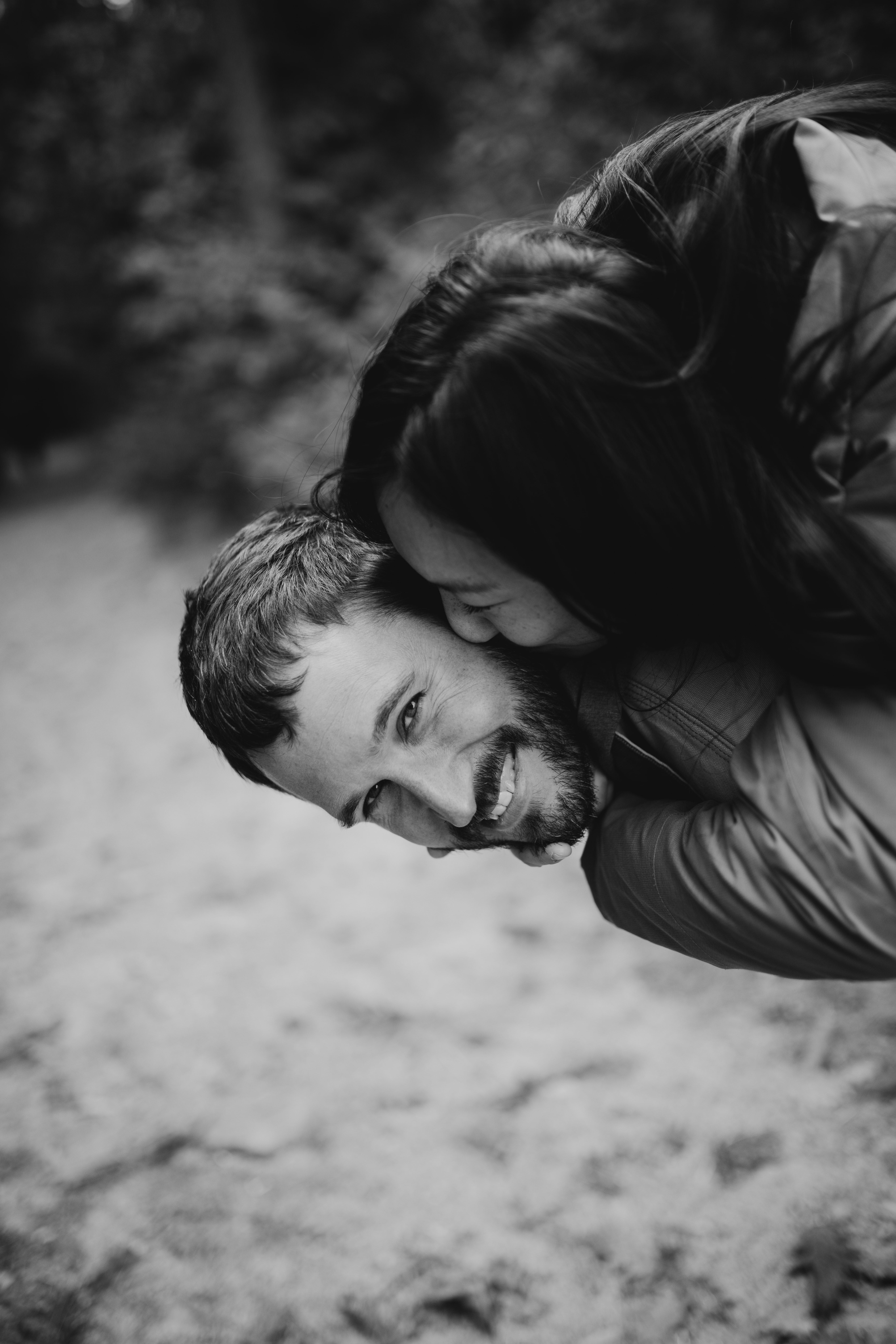 Romantic engagement portrait in Northern Michigan woods, Chelsea and Nick