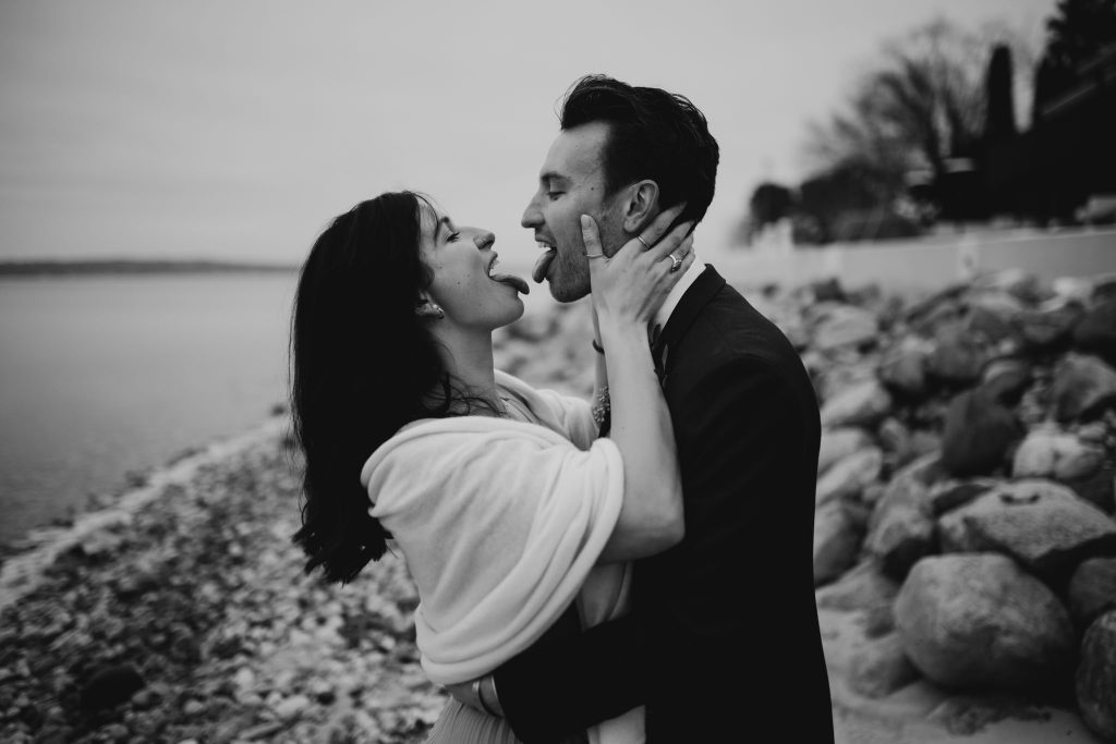 Elopement Couple on winter Grand Traverse Bay