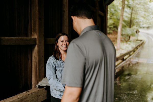 caitlin just proposed to covered bridge on pierce stocking scenic drive