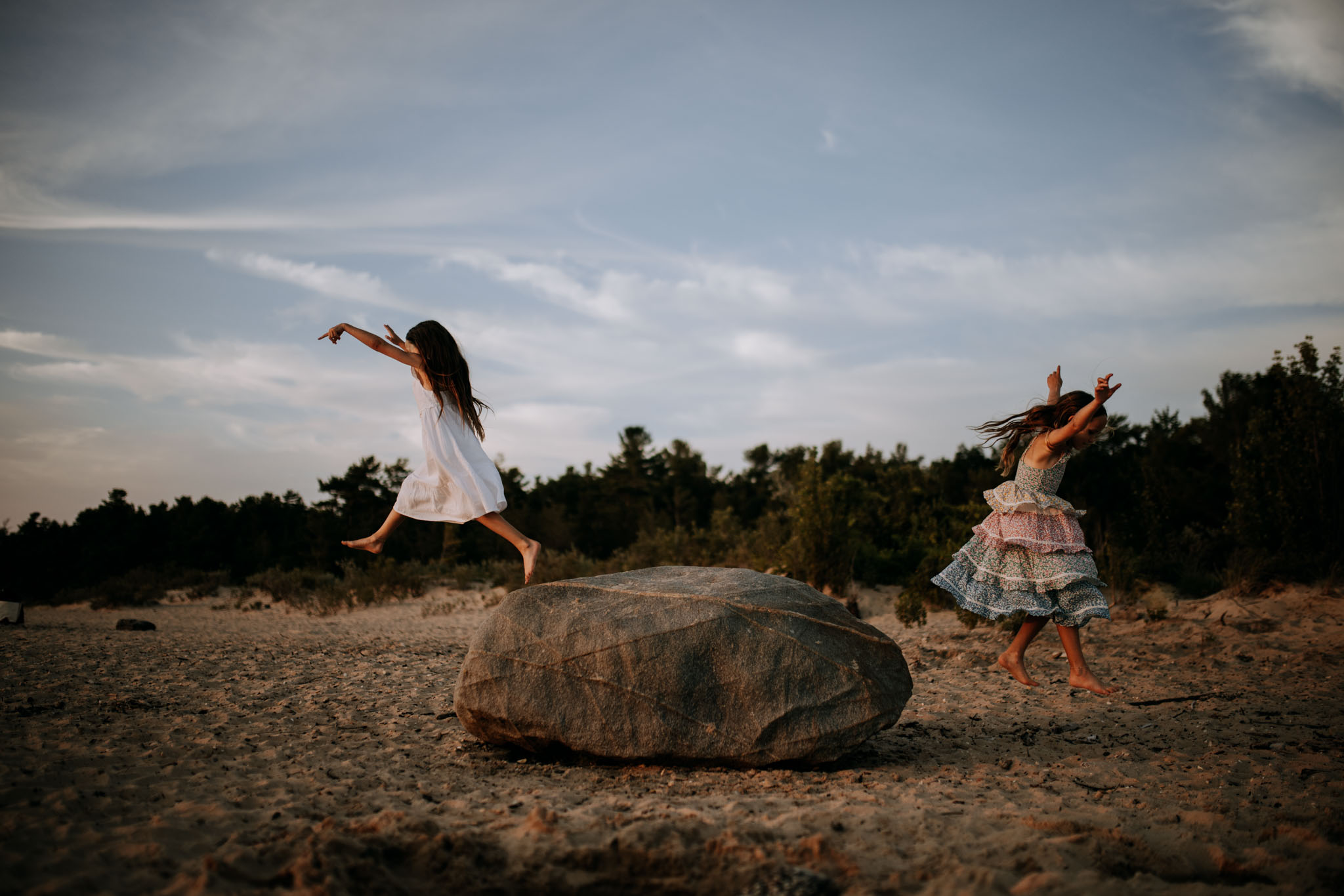 Roberts family during blue hour on a Lake Michigan beach in Northern Michigan