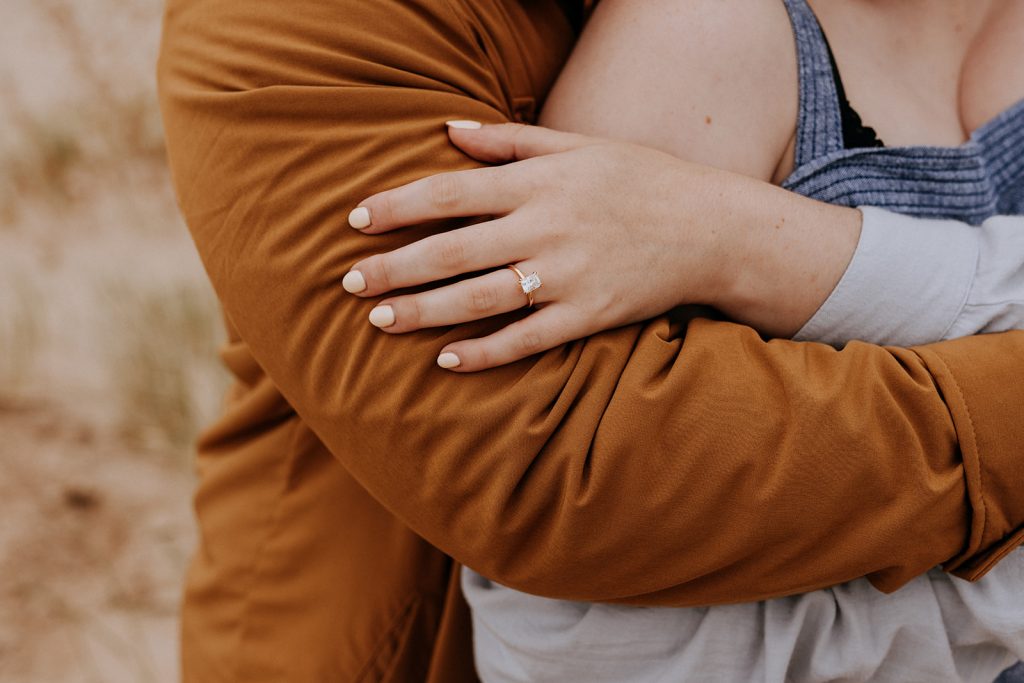 Sleeping Bear Dunes Proposal Ring Close Up Shot - Traverse City Proposal Photographer